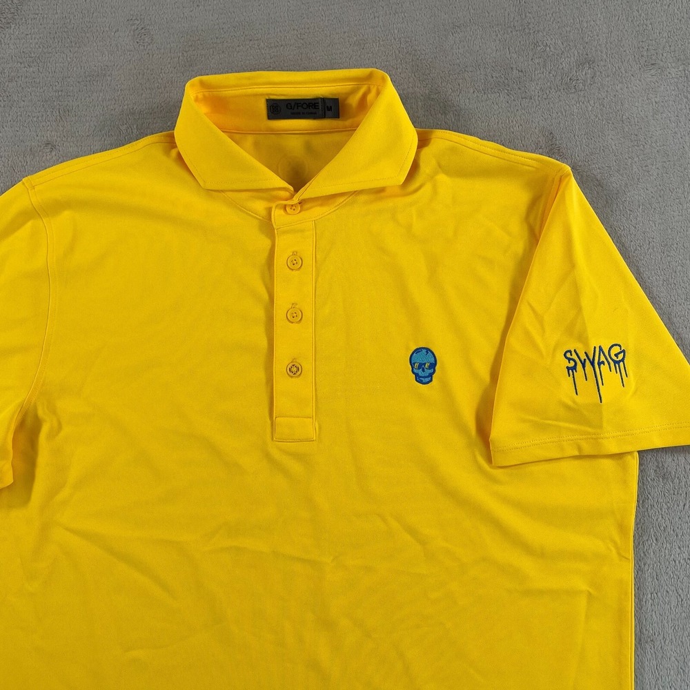 G/FORE Dripping Swag Polo Shirt Men Medium Yellow Performance Golf NWOT $133